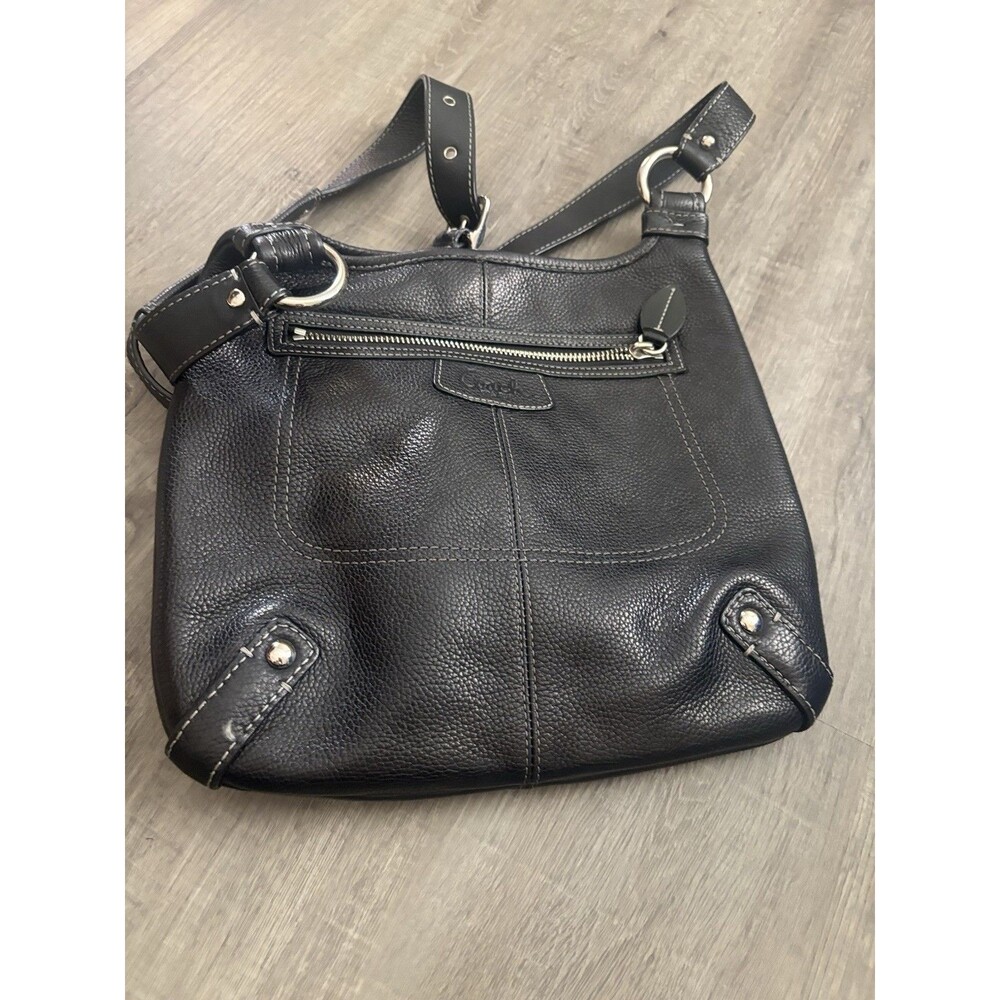 Coach Penelope Black Pebbled Leather Zipper Pockets Crossbody Bag